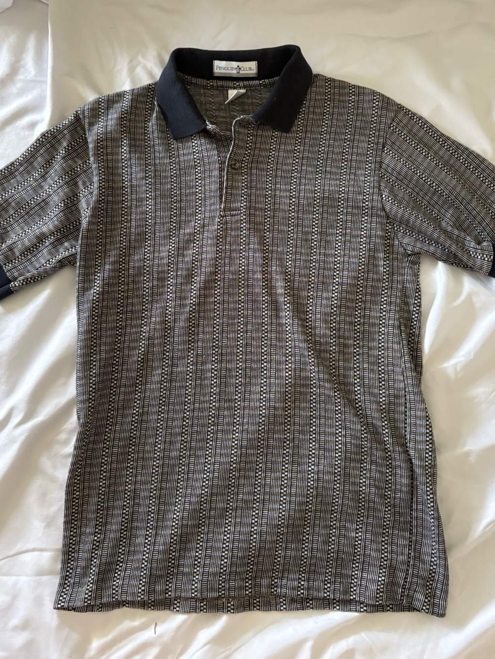 Original Penguin Black and Gray Striped Geometric Polo